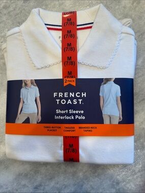 French Toast White Girls Short Sleeve Polo with Scalloped Collar